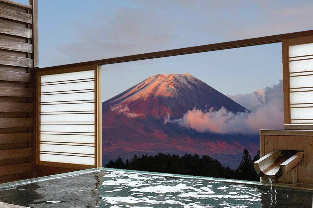 Private onsen view with Mt. Fuji